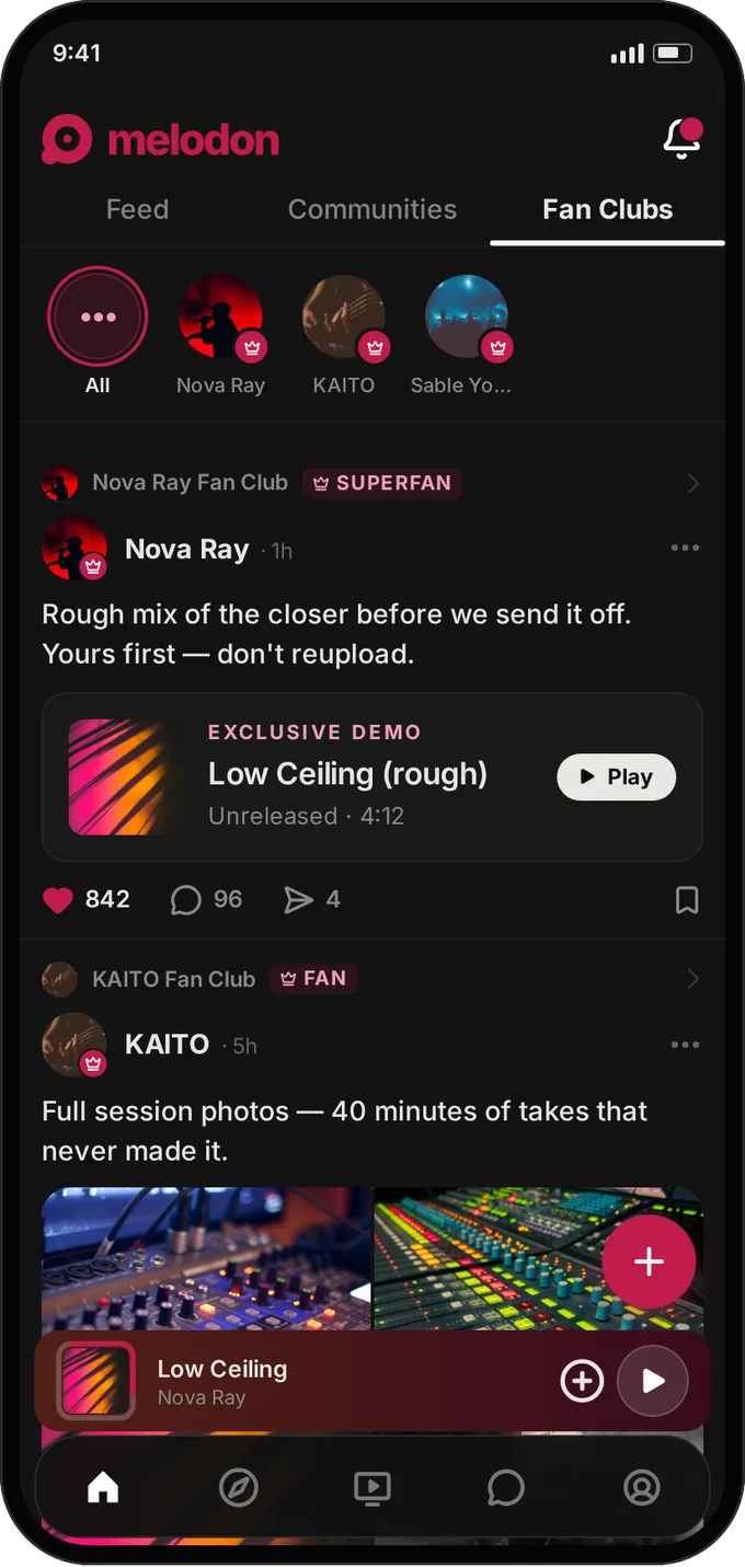 Fan Clubs tab in Melodon